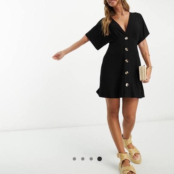 ASOS Flutter Sleeve Black Button-Down Dress 10 - Picture 3 of 7